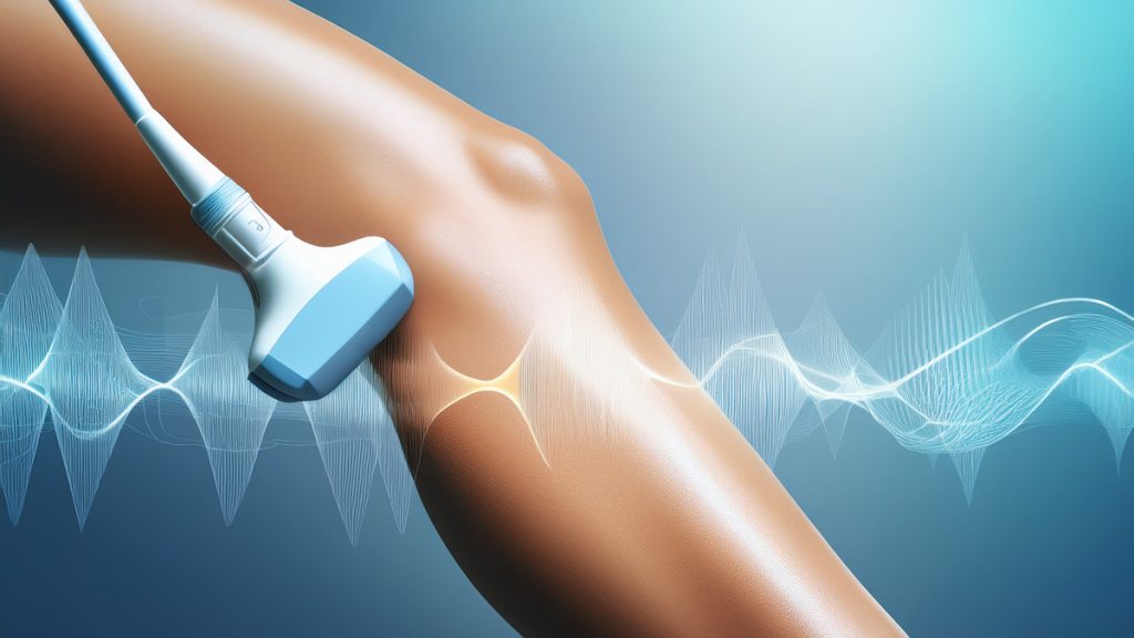 Venous ultrasound test on lower leg to evaluate blood flow.